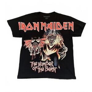 Y2K Iron Maiden Graphic Print Black Tee - Small Men's